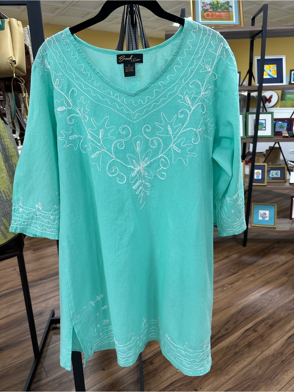 Beach by Exist Aqua Embroidered Tunic Top (L)